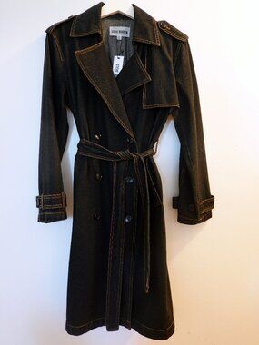 NWT Steve Madden Denim Double Breasted Trench Dark Wash S